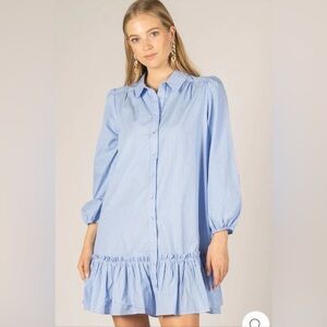 A Loves A Blue Striped Ruffle Hem Shirt Dress Sz XS